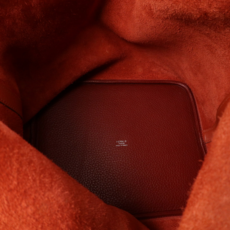 HERMES Clemence皮革Picotin GM銀扣手挽袋Rouge/Rouge Casaque-10