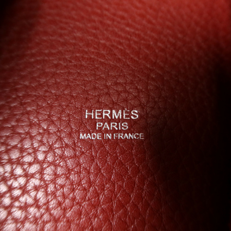 HERMES Clemence皮革Picotin GM銀扣手挽袋Rouge/Rouge Casaque-11