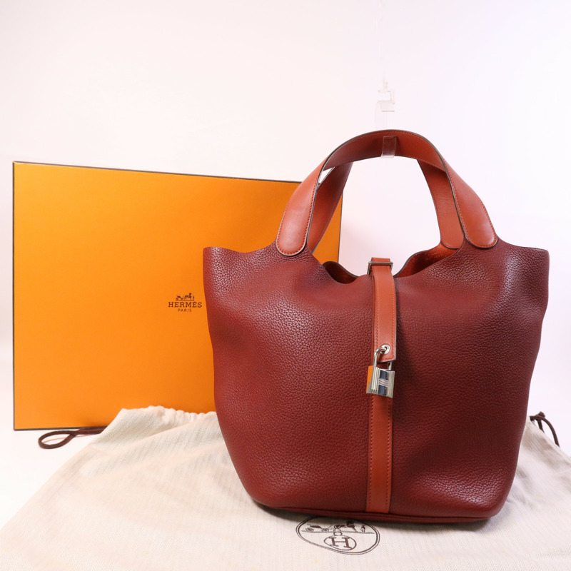 HERMES Clemence皮革Picotin GM銀扣手挽袋Rouge/Rouge Casaque-15