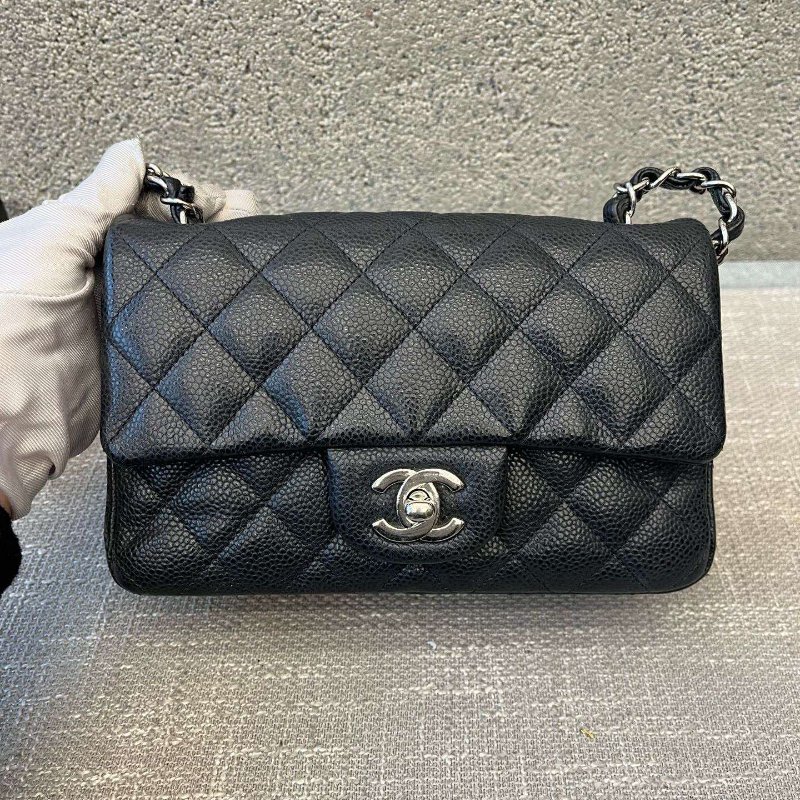 香奈兒/Chanel CF繫列大mini 黑銀荔枝紋鏈條包-0