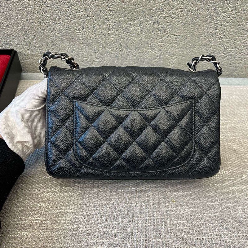 香奈兒/Chanel CF繫列大mini 黑銀荔枝紋鏈條包-1