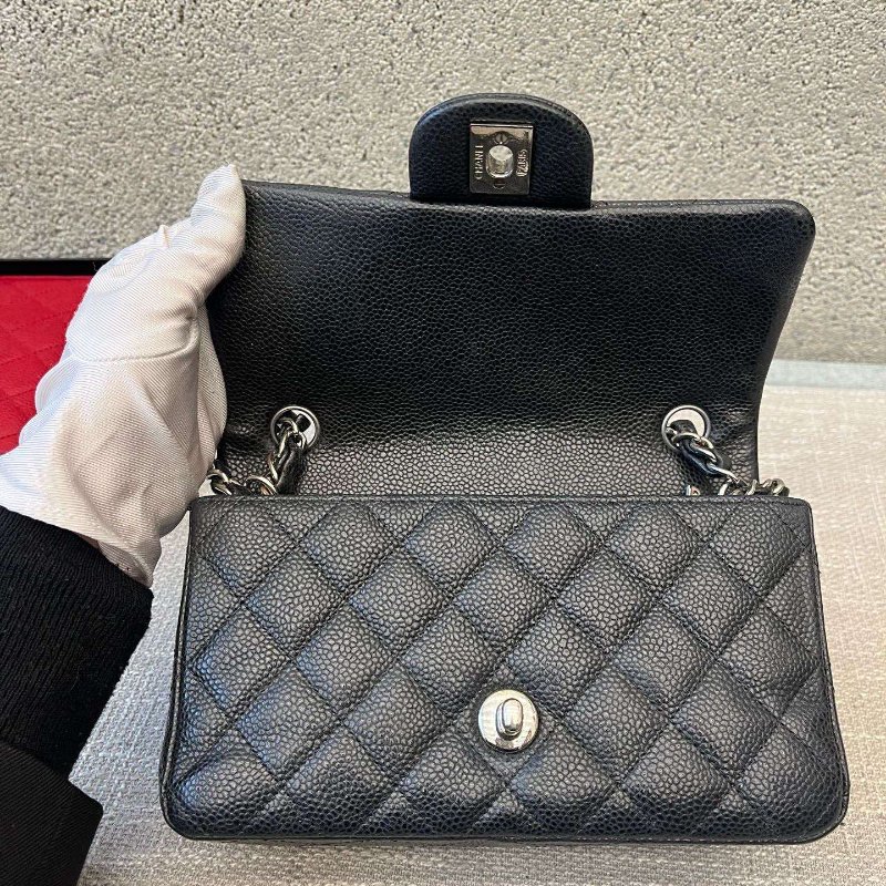 香奈兒/Chanel CF繫列大mini 黑銀荔枝紋鏈條包-8