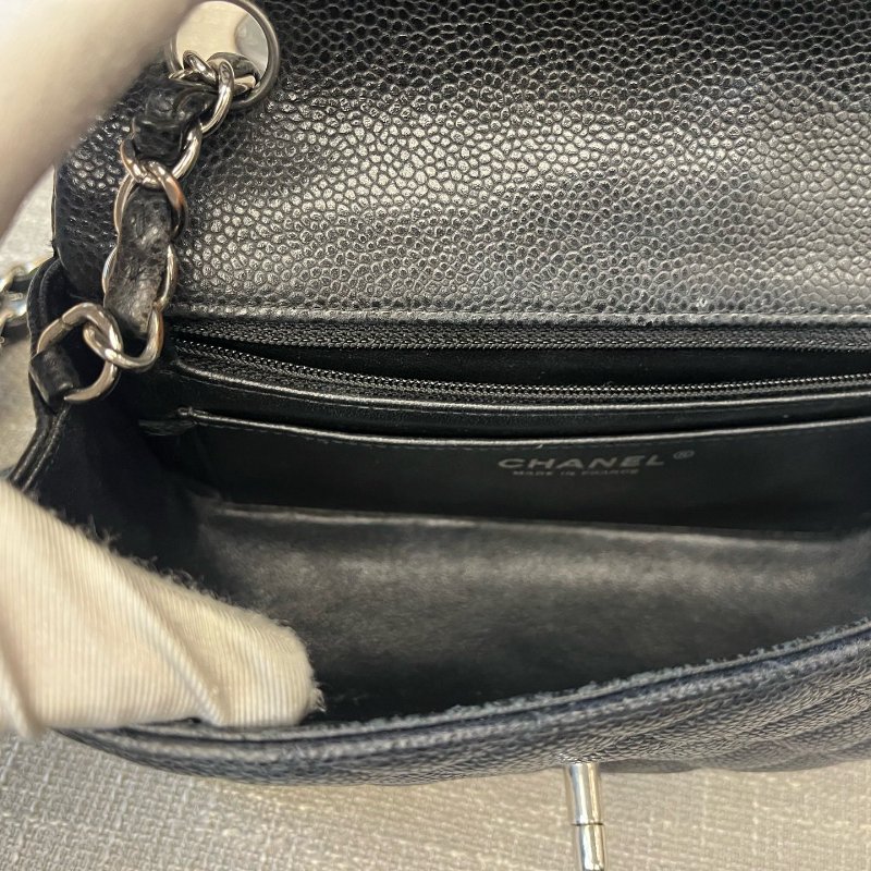 香奈兒/Chanel CF繫列大mini 黑銀荔枝紋鏈條包-9