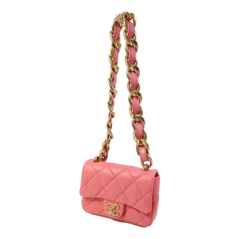 CHANEL 羊皮皮革Mini Matelasse Chain Shoulder金扣鏈帶肩背袋-1