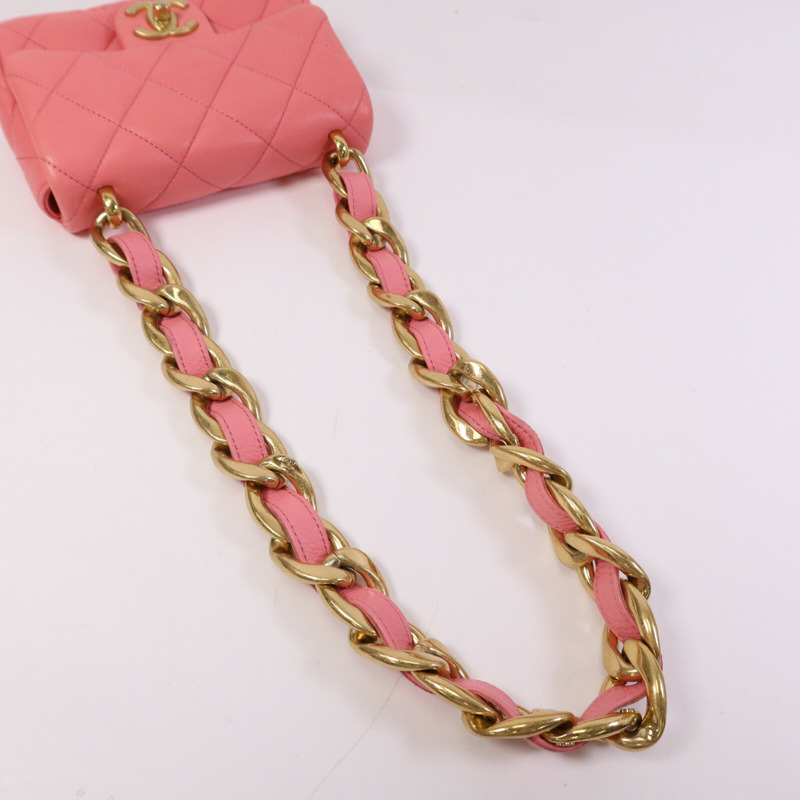 CHANEL 羊皮皮革Mini Matelasse Chain Shoulder金扣鏈帶肩背袋-8
