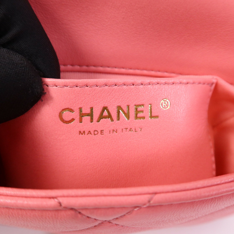 CHANEL 羊皮皮革Mini Matelasse Chain Shoulder金扣鏈帶肩背袋-13