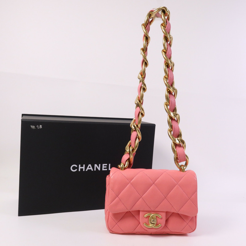 CHANEL 羊皮皮革Mini Matelasse Chain Shoulder金扣鏈帶肩背袋-15