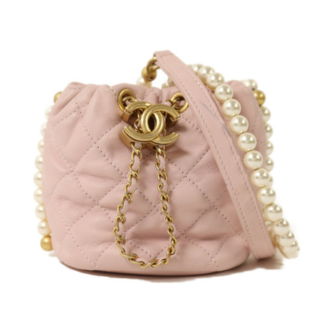 CHANEL 羊皮皮革Bucket Pearl Bag金扣肩背袋