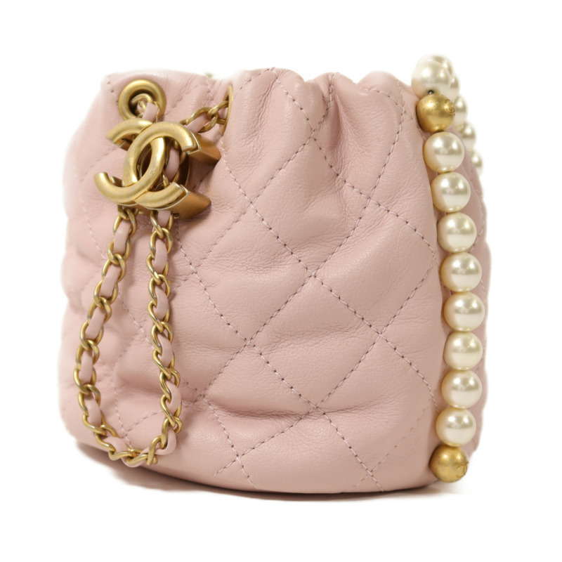 CHANEL 羊皮皮革Bucket Pearl Bag金扣肩背袋-2