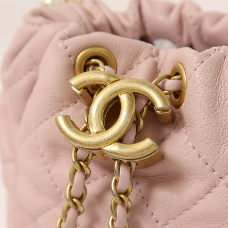 CHANEL 羊皮皮革Bucket Pearl Bag金扣肩背袋-14