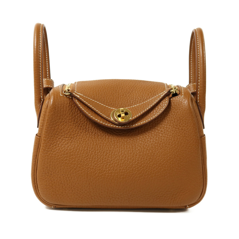 HERMES Clemence皮革Mini Lindy金扣手挽肩背兩用袋Gold-1