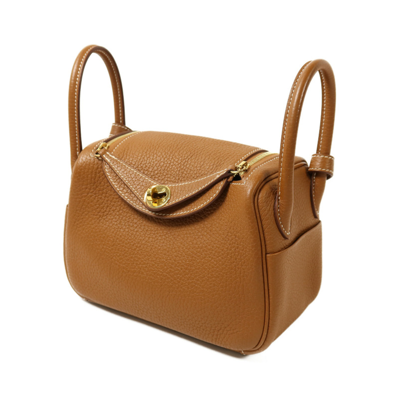 HERMES Clemence皮革Mini Lindy金扣手挽肩背兩用袋Gold-3