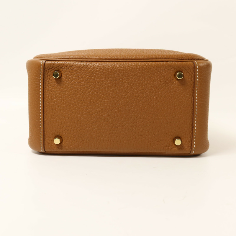 HERMES Clemence皮革Mini Lindy金扣手挽肩背兩用袋Gold-4