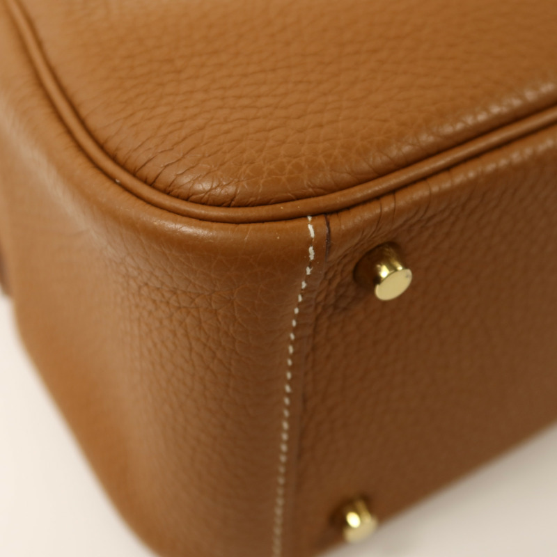 HERMES Clemence皮革Mini Lindy金扣手挽肩背兩用袋Gold-6