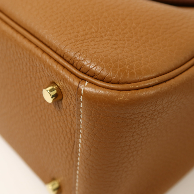 HERMES Clemence皮革Mini Lindy金扣手挽肩背兩用袋Gold-7