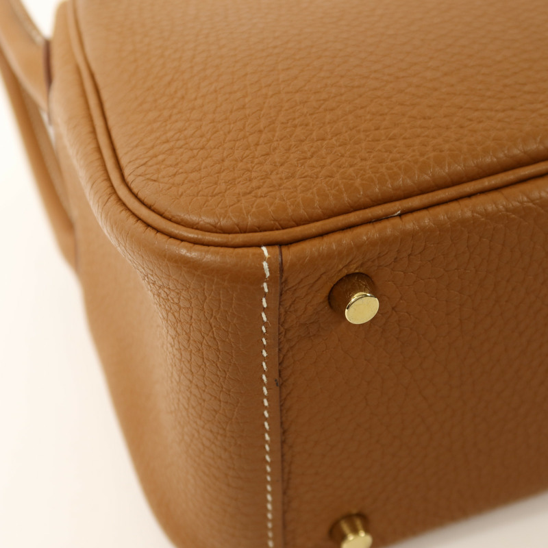 HERMES Clemence皮革Mini Lindy金扣手挽肩背兩用袋Gold-8