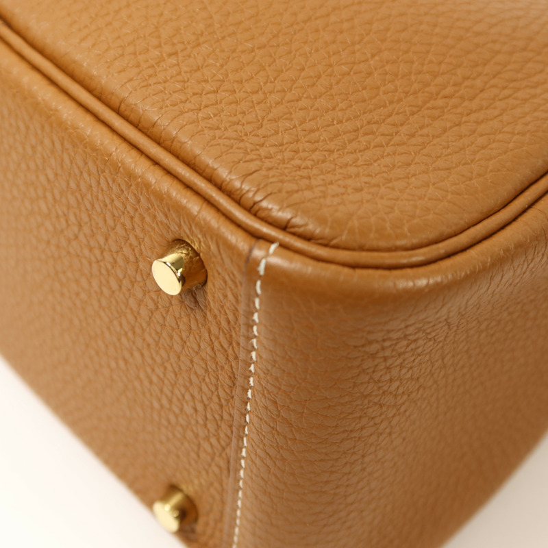 HERMES Clemence皮革Mini Lindy金扣手挽肩背兩用袋Gold-9