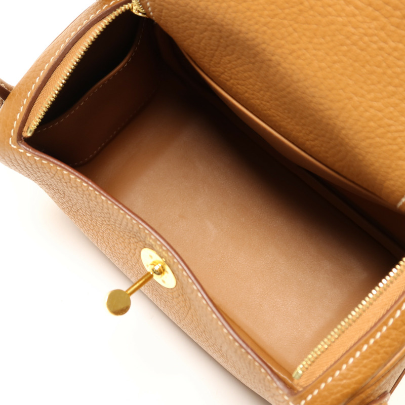 HERMES Clemence皮革Mini Lindy金扣手挽肩背兩用袋Gold-10
