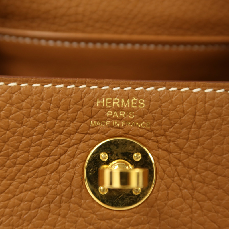 HERMES Clemence皮革Mini Lindy金扣手挽肩背兩用袋Gold-11