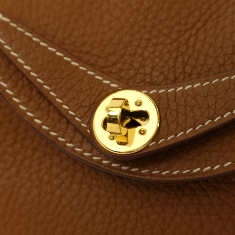 HERMES Clemence皮革Mini Lindy金扣手挽肩背兩用袋Gold-13
