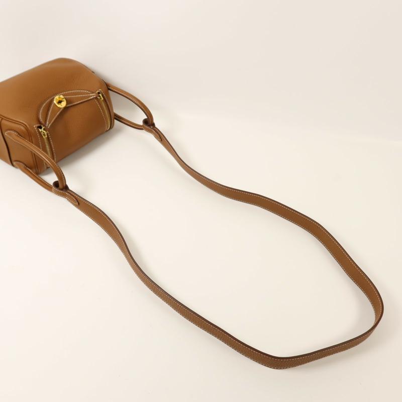 HERMES Clemence皮革Mini Lindy金扣手挽肩背兩用袋Gold-14