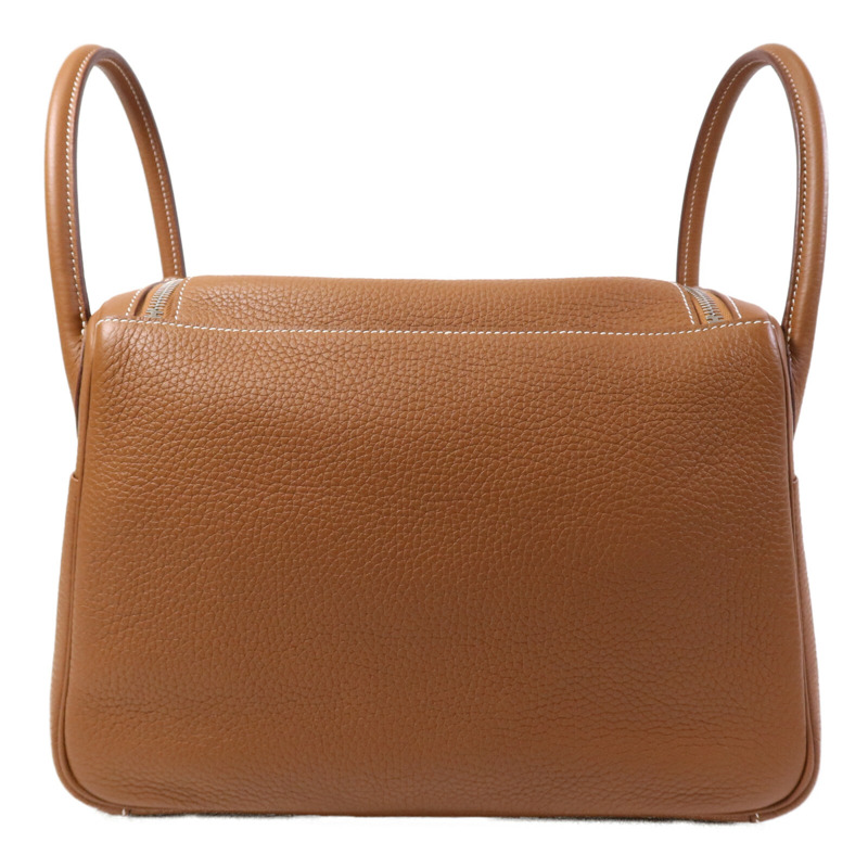 HERMES Clemence皮革Lindy 30銀扣手挽肩背兩用袋Gold-1