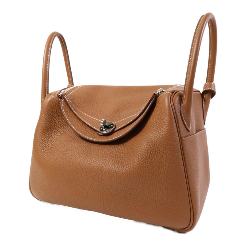 HERMES Clemence皮革Lindy 30銀扣手挽肩背兩用袋Gold-2