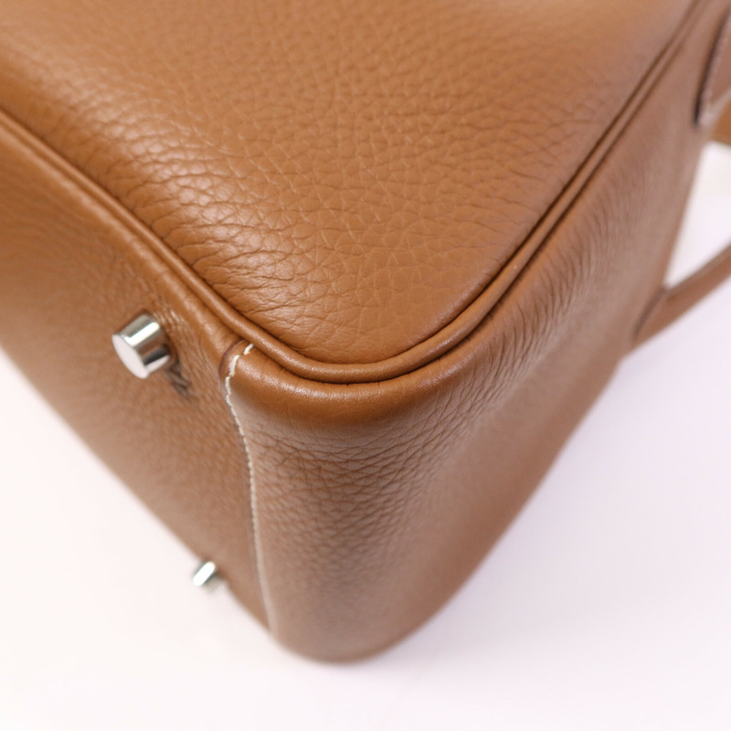 HERMES Clemence皮革Lindy 30銀扣手挽肩背兩用袋Gold-4