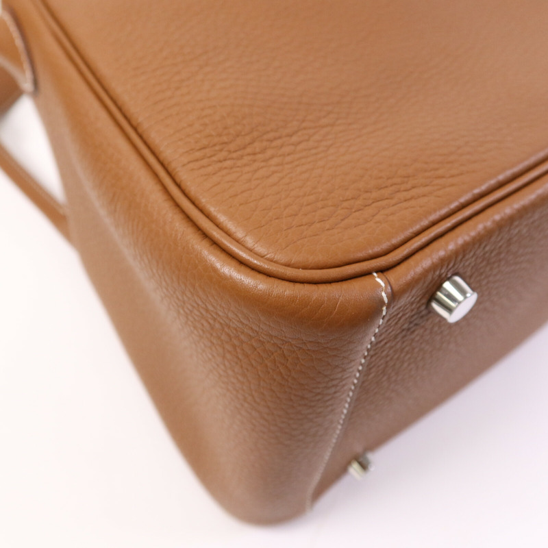 HERMES Clemence皮革Lindy 30銀扣手挽肩背兩用袋Gold-7