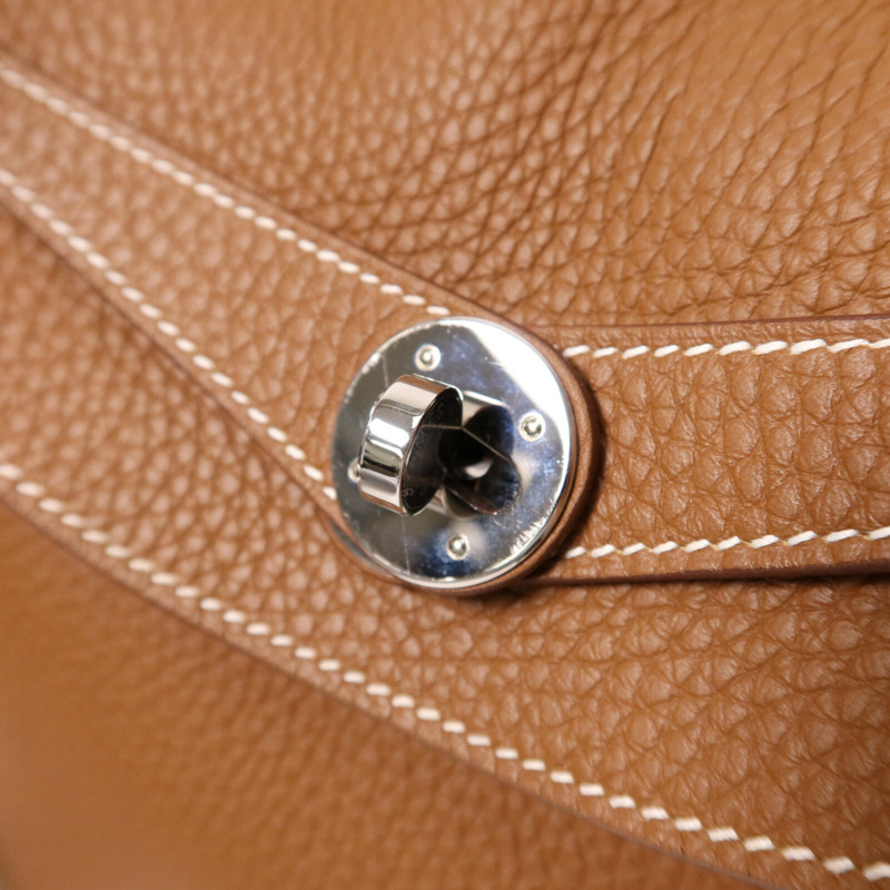 HERMES Clemence皮革Lindy 30銀扣手挽肩背兩用袋Gold-9
