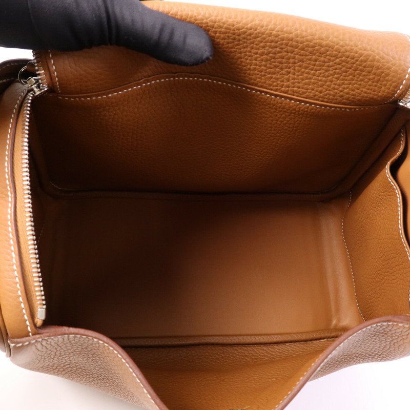 HERMES Clemence皮革Lindy 30銀扣手挽肩背兩用袋Gold-11