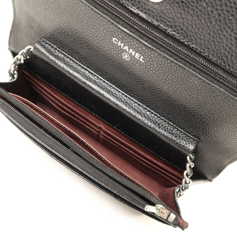 CHANEL 牛皮皮革Wallet On Chain銀扣鏈帶肩背袋-4