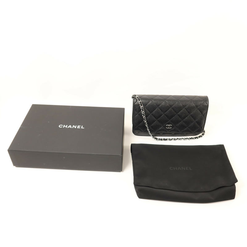CHANEL 牛皮皮革Wallet On Chain銀扣鏈帶肩背袋-10