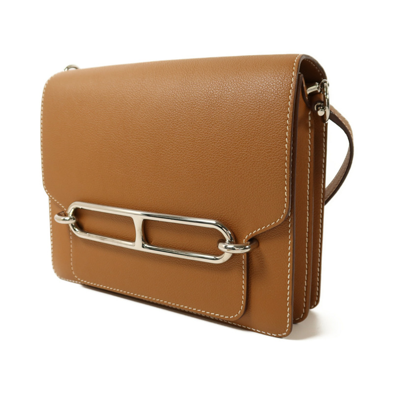 HERMES Evercolor皮革Roulis 23銀扣肩背袋Gold-2