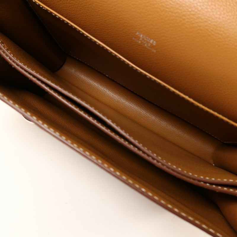 HERMES Evercolor皮革Roulis 23銀扣肩背袋Gold-4