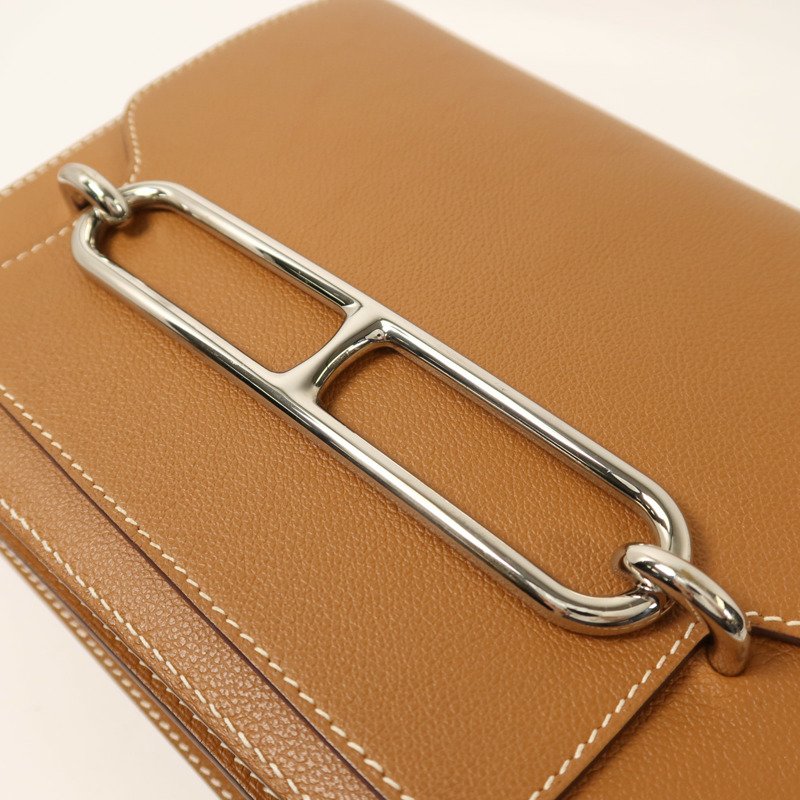 HERMES Evercolor皮革Roulis 23銀扣肩背袋Gold-7