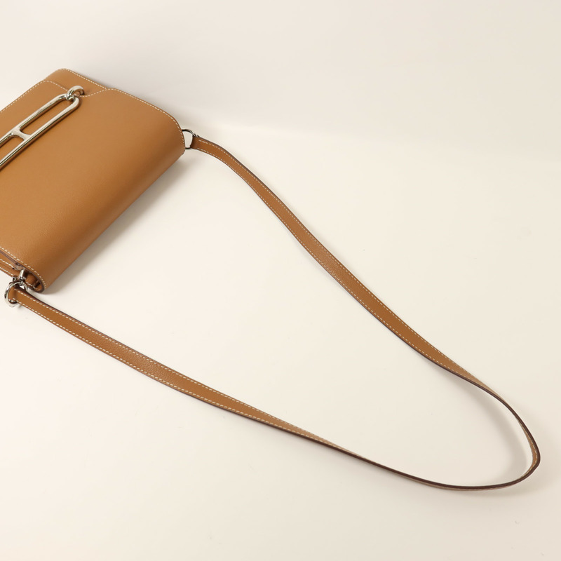 HERMES Evercolor皮革Roulis 23銀扣肩背袋Gold-8