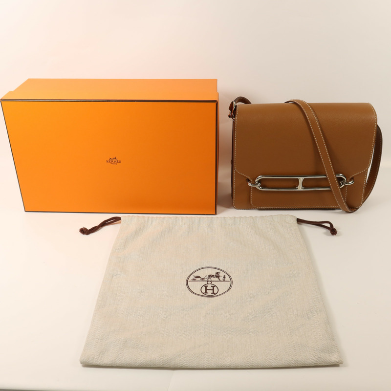 HERMES Evercolor皮革Roulis 23銀扣肩背袋Gold-9