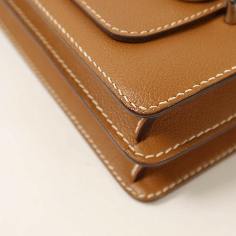 HERMES Evercolor皮革Roulis 23銀扣肩背袋Gold-11