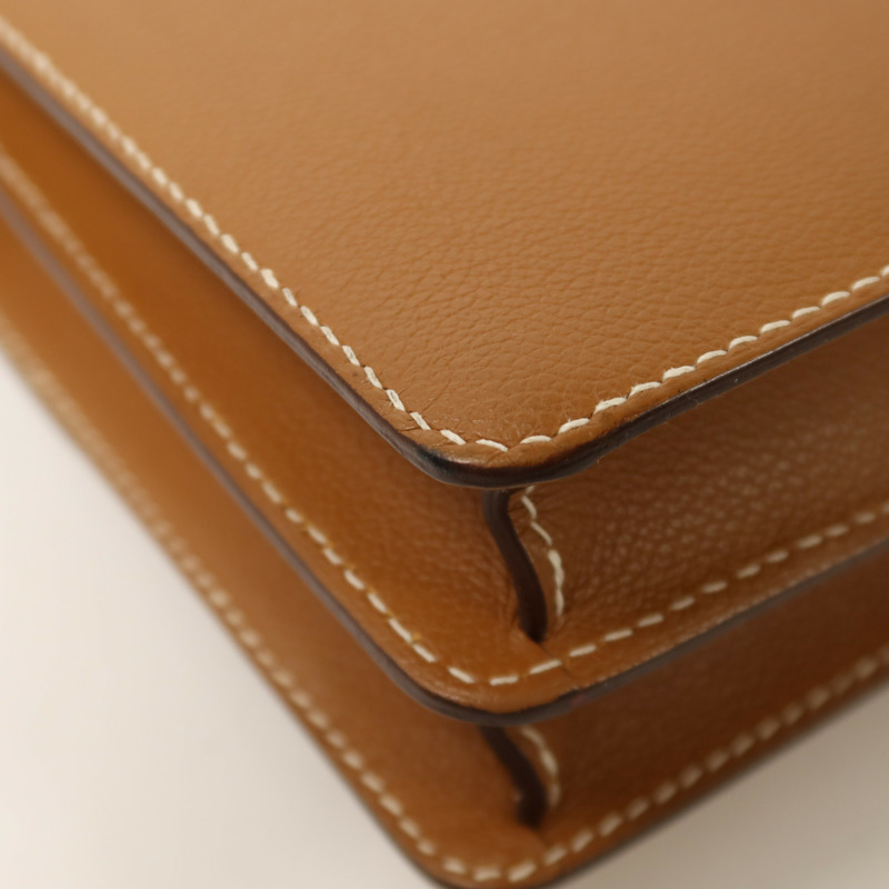 HERMES Evercolor皮革Roulis 23銀扣肩背袋Gold-12