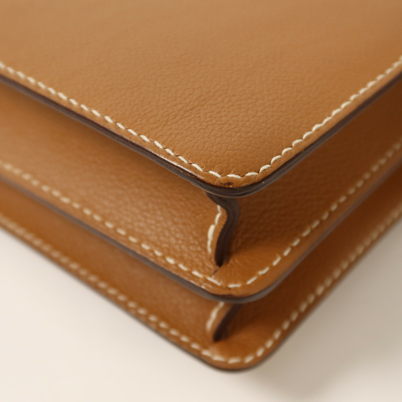 HERMES Evercolor皮革Roulis 23銀扣肩背袋Gold-13