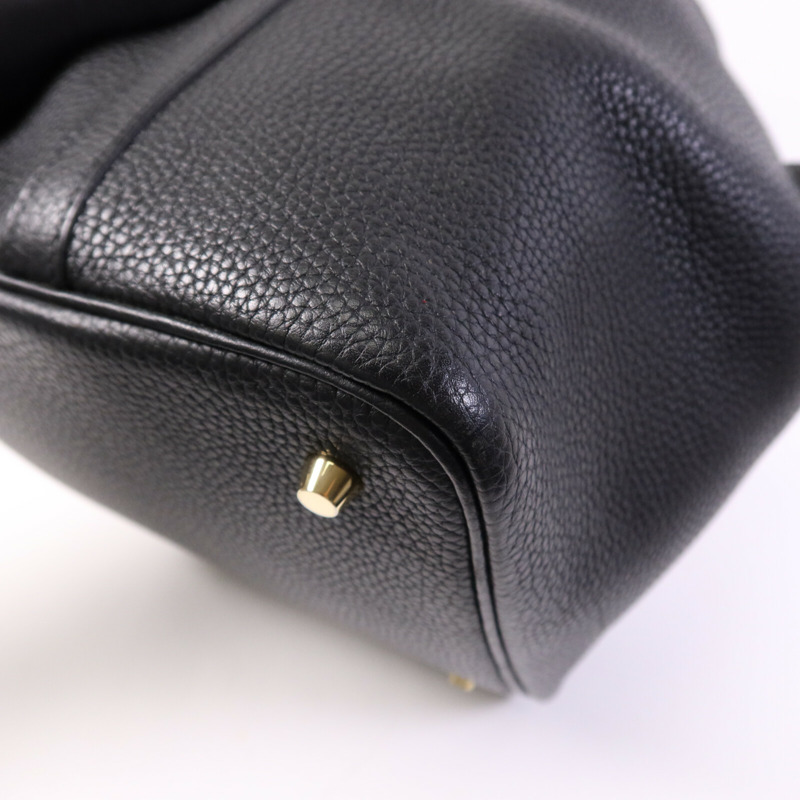 HERMES Clemence皮革Picotin MM金扣手挽袋Noir-4