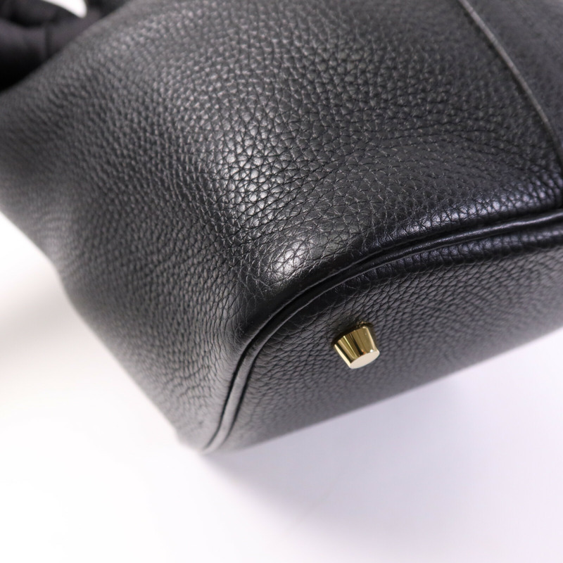 HERMES Clemence皮革Picotin MM金扣手挽袋Noir-5