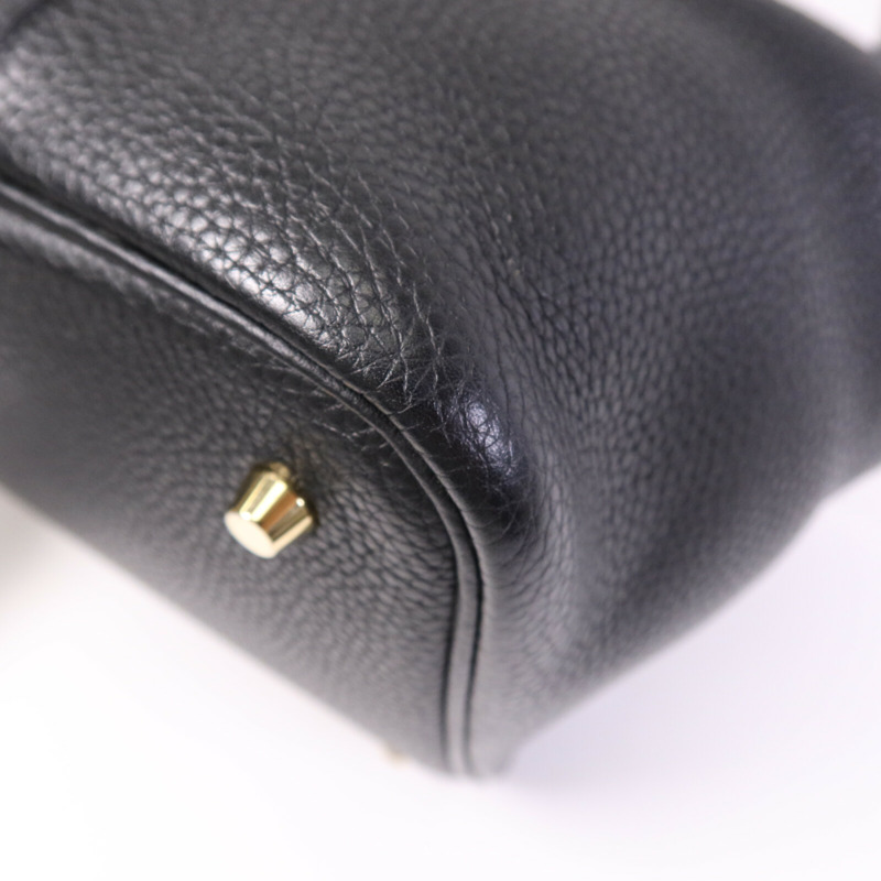 HERMES Clemence皮革Picotin MM金扣手挽袋Noir-6