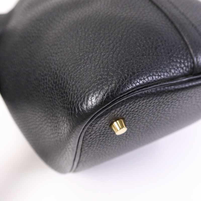 HERMES Clemence皮革Picotin MM金扣手挽袋Noir-7