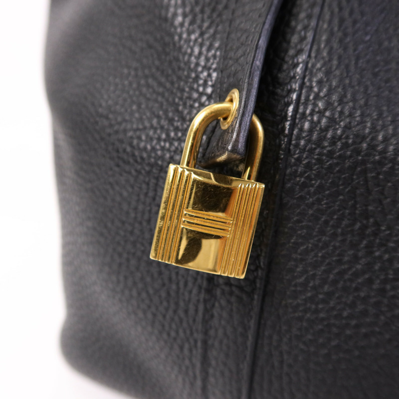 HERMES Clemence皮革Picotin MM金扣手挽袋Noir-9