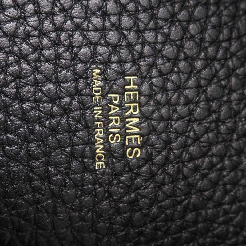 HERMES Clemence皮革Picotin MM金扣手挽袋Noir-11