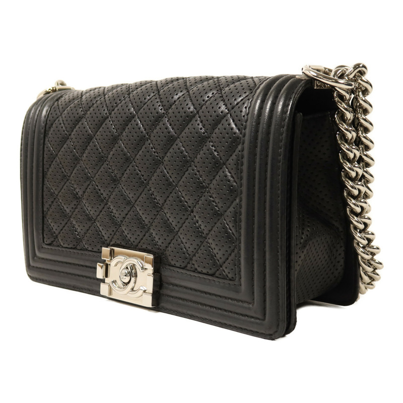 CHANEL 羊皮皮革Boy 25銀扣鏈帶肩背袋-2