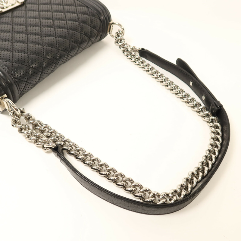 CHANEL 羊皮皮革Boy 25銀扣鏈帶肩背袋-7