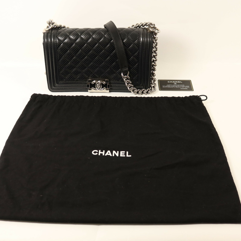 CHANEL 羊皮皮革Boy 25銀扣鏈帶肩背袋-9